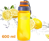 Бутылка для воды спортивная 600 мл с крышкой CASNO KXN-1116 оранжевая, пластиковая с ремешком для
