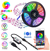 LED стрічка RGB 5050 5м з Bluetooth, керування через телефон, usb 5V