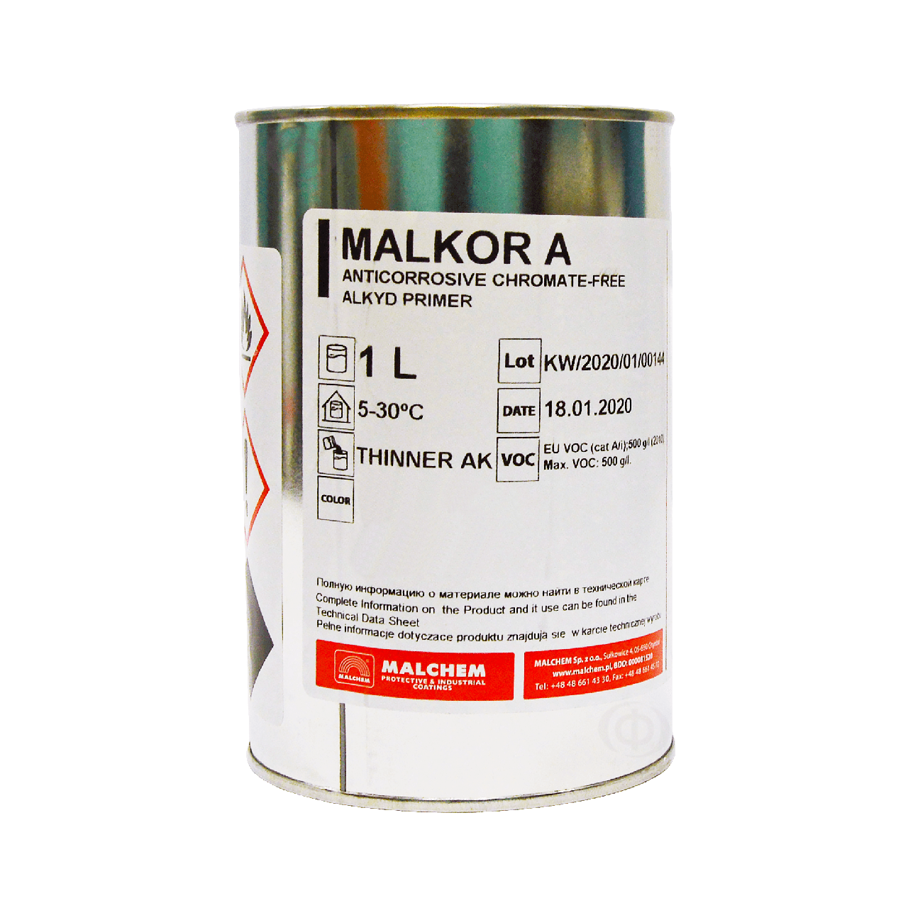 Ґрунт по металу Malchem Malkor A антикорозійний без хроматів, світло-сірий (RAL 7030), 1 л