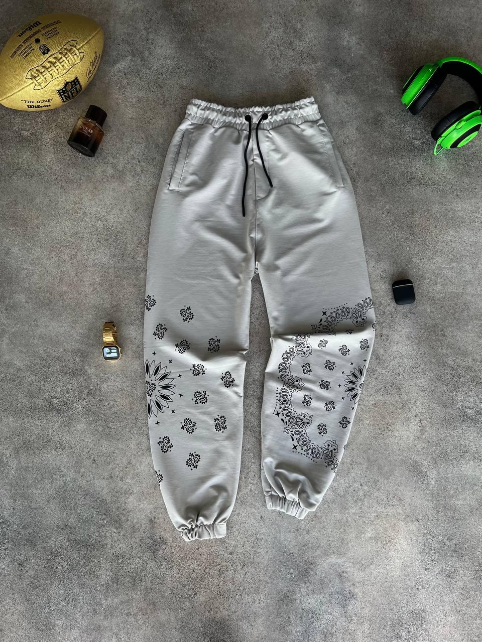Спортивні чоловічі штани весна-осінь сірі з принтом вільні Oversize Max, фото 1