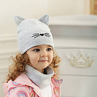 Демисезонная шапка котик для девочки 2-3 года