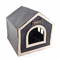 Будиночок "З віконцем" для котика чи кішки з іменною вишивкою (повсть, чорний)