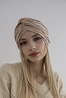 Шапка тюрбан трикотажний жіночий демісезонний D.Hats бежевого кольору