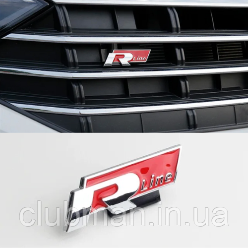 Емблема решітки радіатора R-line Volkswagen (Фольсваген) хром червоний