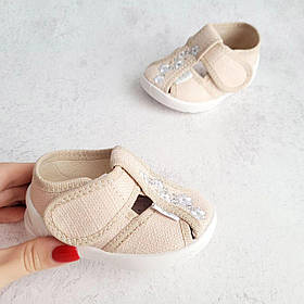 Капці, текстильне взуття Waldi на ліпучці для дівчинки гнучкі устілка шкіряна із супінатором Розміри: 19-24