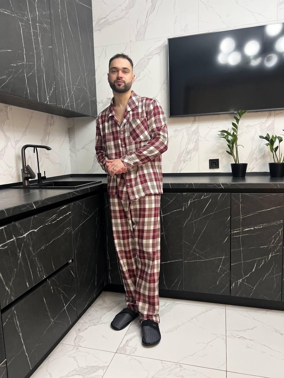 Піжама для дому в клітинку. Комплект домашній. Одяг для сну чоловічий., фото 1