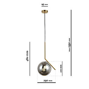 Бронзовий скляний підвіс з кулею 20см (916-3815-1 BRZ+BK), фото 2