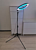 Кільцева кольорова лампа RING LIGHT  LED RGB MJ26 діаметром 26 см та Штатив - стійка студійна 2м Комплект