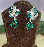 Серьги- гвоздики с бирюзовыми фианитами от студии LadyStyle.Biz