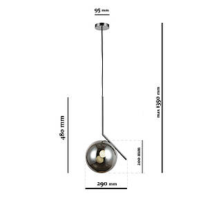 Срібний скляний підвіс з кулею 20см (916-3815-1 CR+BK), фото 2