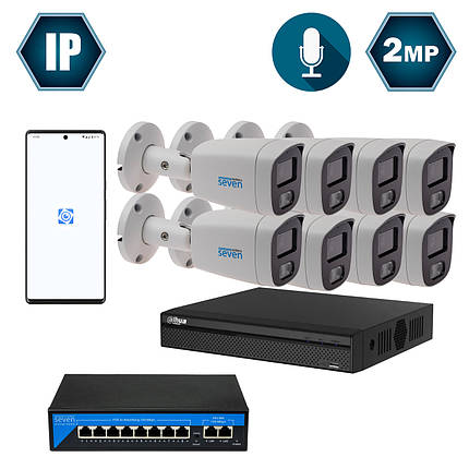 Комплект IP-відеоспостереження Dahua на 8 циліндричних 2 Мп IP-камер DH-IP1128OW-2MP, фото 1