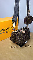 Женская сумка 3в1 Фирменная сумочка кроссбоди louis vuitton Lv multi pochette brown Сумки через плечо женские