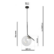 Чорний скляний підвіс з кулею 25см (916-3816-1 BK+CL), фото 2