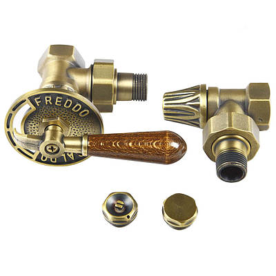 Комплект кранів RETRO з дерев'яною ручкою кутовий 1/2