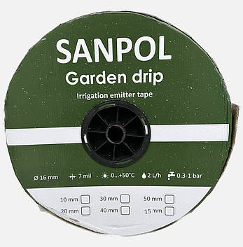 Емітерна стрічка крапельного поливу 2000м з відстанню 30см, 2.0 л/год, 7mil, ''SANPOL'' Garden Drip, фото 2