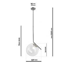 Срібний скляний підвіс з кулею 25см (916-3816-1 CR+CL), фото 2