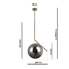 Бронзовий скляний підвіс з кулею 30см (916-3817-1 BRZ+BK), фото 2