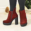 Замшеві черевики жіночі на високому підборі. Бордовий колір, фото 2