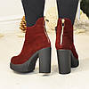 Замшеві черевики жіночі на високому підборі. Бордовий колір, фото 3