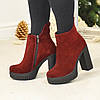 Замшеві черевики жіночі на високому підборі. Бордовий колір, фото 4