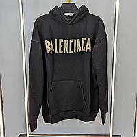 Мужское стильное тёплое худи чёрного цвета Balenciaga Турецкое качество