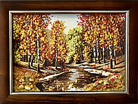 Картина пейзаж з янтаря Лес осенний, картина пейзаж з бурштину Ліс осінній 20*30 см
