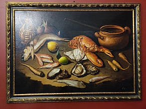 Картина. Натюрморт у багетній рамі. Олія. Полотно. Sea Food. Giacomo Ceruti.  Barj Buzzoni. Італія.