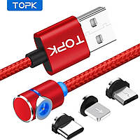 Кабель для зарядки телефона магнитный USB угловой Topk 3 в 1 Type-C, Micro USB, Lightning iPhone. 3 Метра.