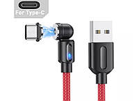 Магнитный кабель USLION 2 в 1 / Type-C - USB / 540 градусов / Круглый / 200 см. / Красный