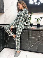Зелена піжама в клітинку. Домашній спальний комплект. Одяг для сну жіночий., фото 6