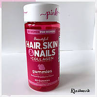 Pink Hair, skin nails+ collagen, полуничний смак, 60 желейок