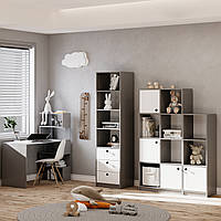 Комплект меблів у дитячу кімнату "Стелаж + письмовий стіл + шафа" Сірий/Білий