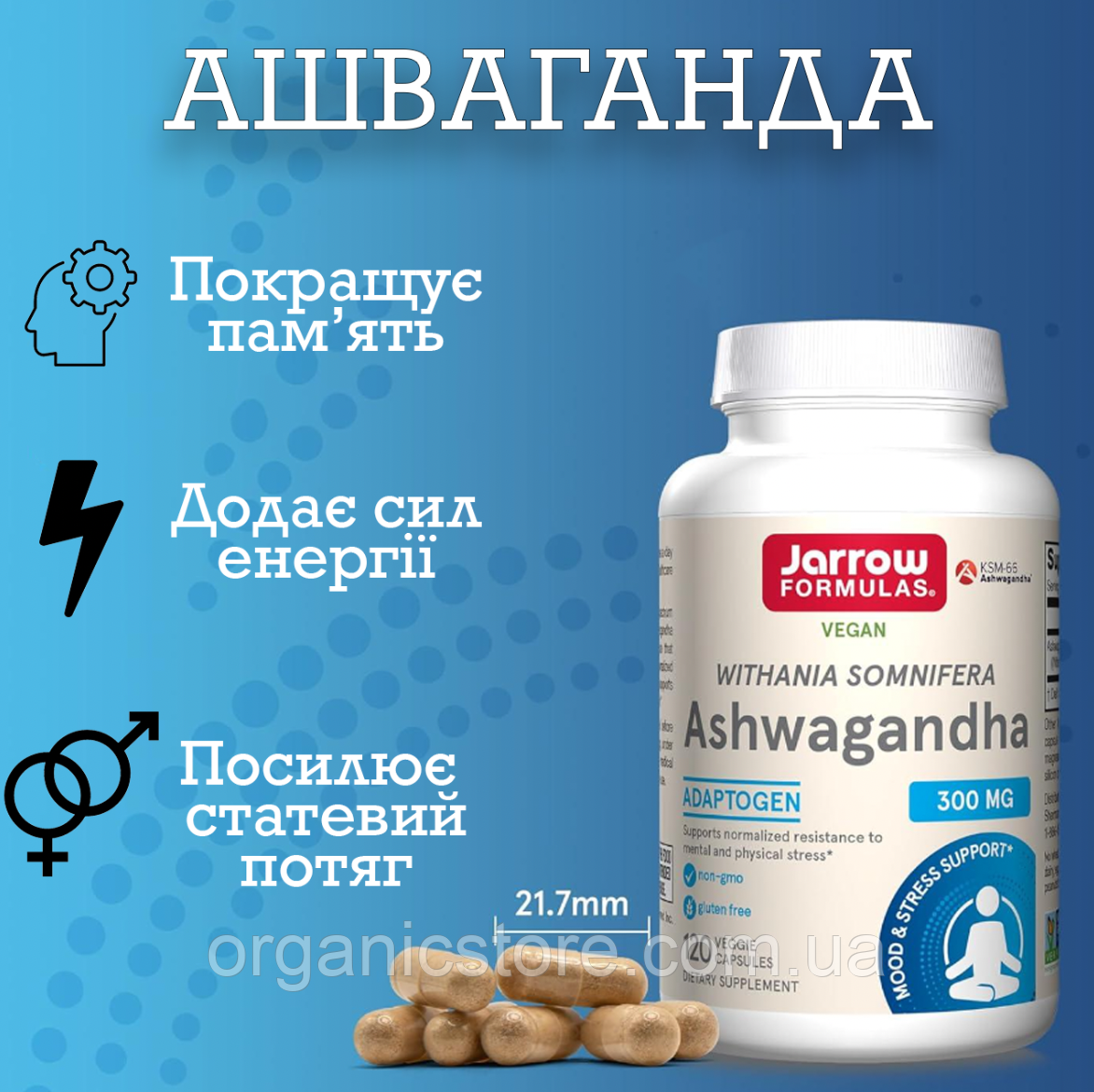 Ашваганда Jarrow Formula 300 мг, 120 капсул