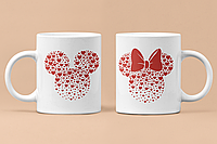 Парные чашки кружки Микки Маус из Сердечек для Влюблённых Белые 330 мл