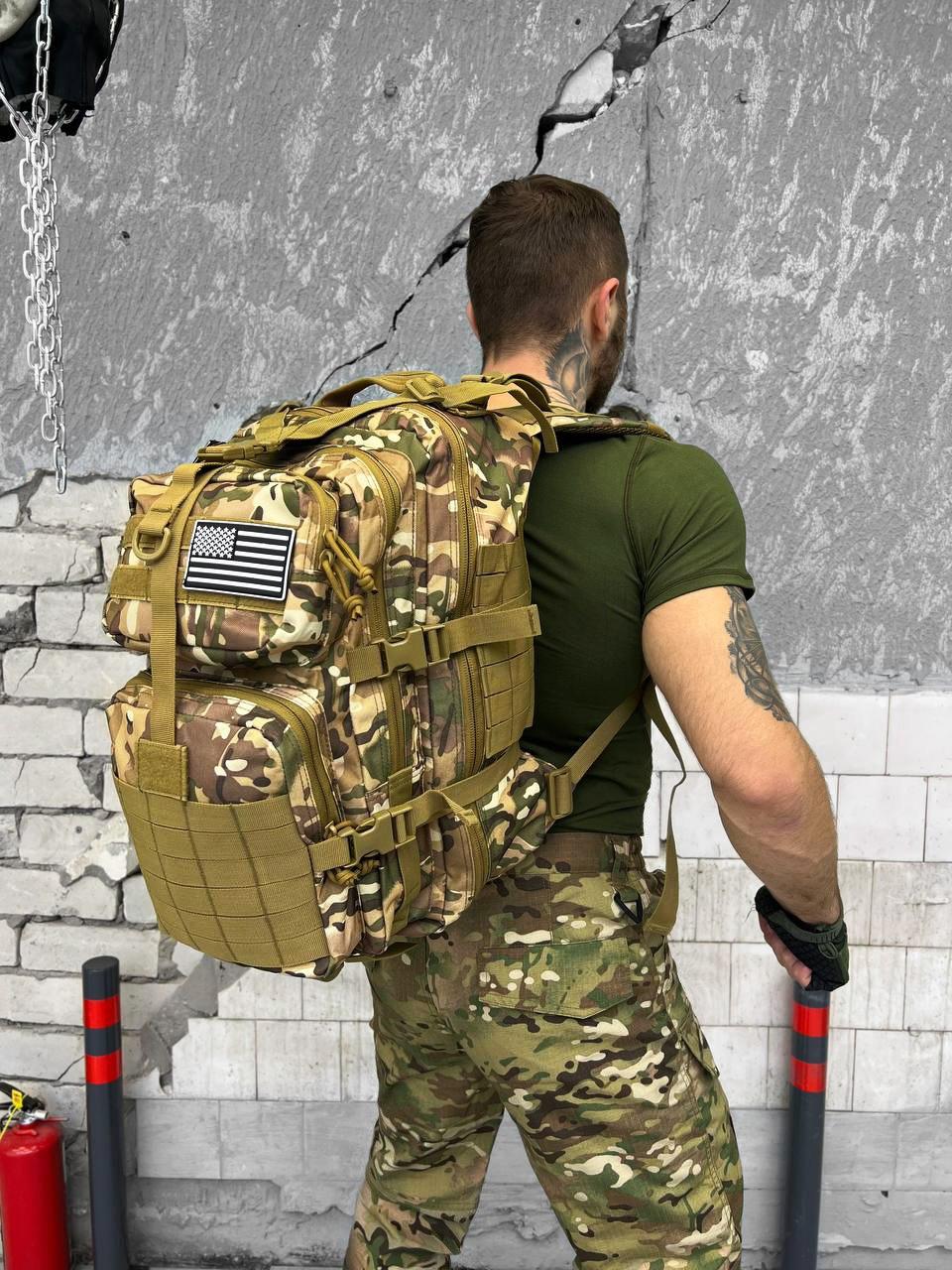 Военный походный рюкзак Silver Knight 45л мультикам, камуфляжный рюкзак с системой Molle 50х30х30 см - фото 2 - id-p2078067202