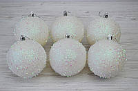 Новогоднее украшение шар бисеринка белый хамелеон 10см пачка