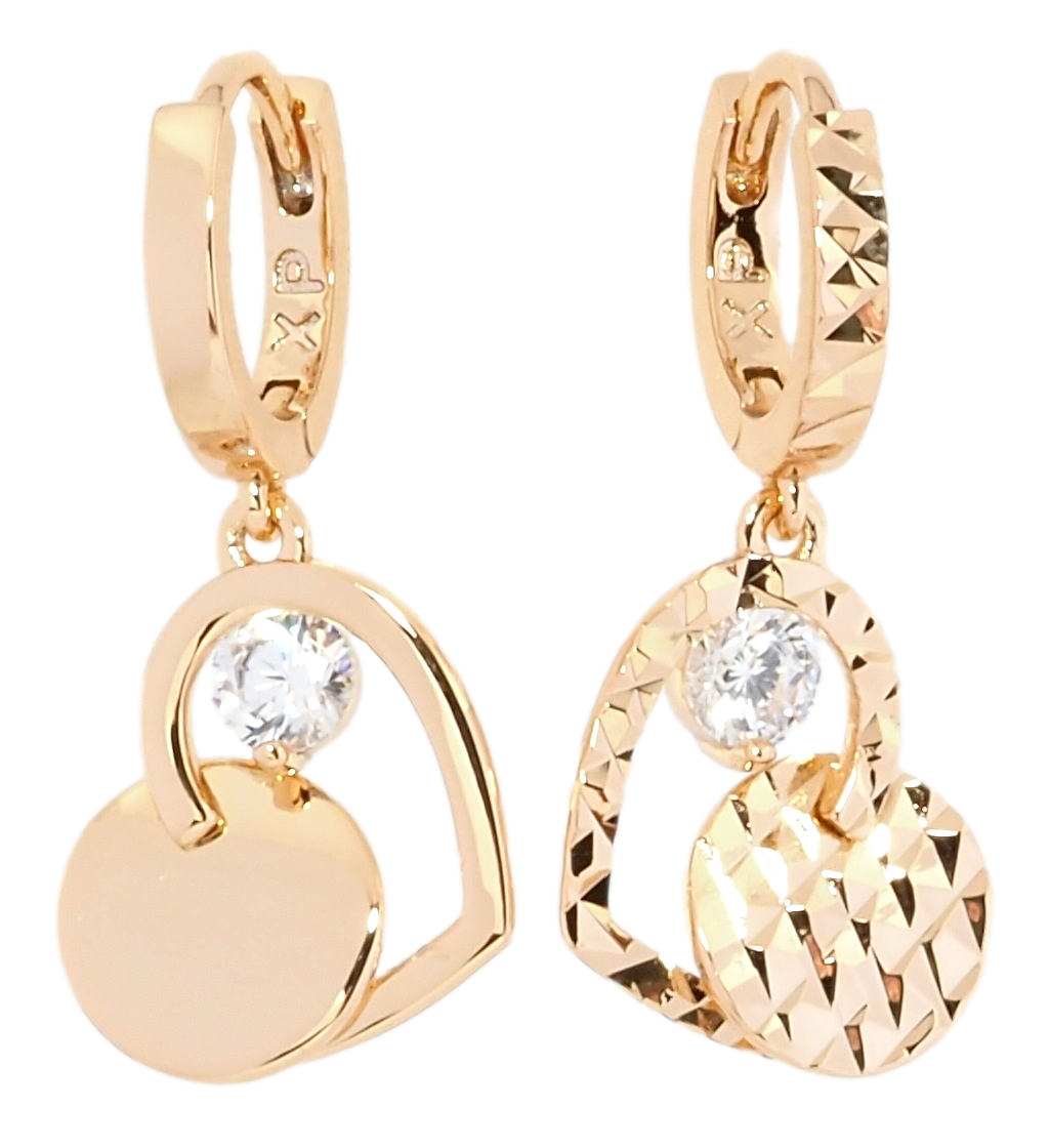 Сережки Xuping Позолота 18K підвіски на колечках "Асиметричні серця"