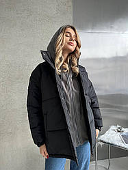 Жіноча стильна куртка пуховик стьобана легка зимова куртка з капюшоном синтепон 250 єврозима