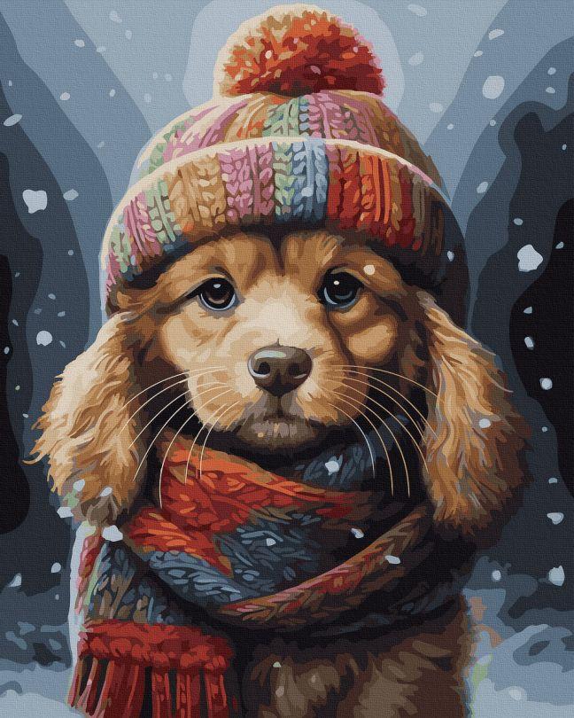 Полотно для малювання Укутаний песик (ANG518) 40 х 50 см, фото 1