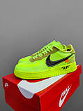 Чоловічі / жіночі кросівки Nike Air Force 1 Low Off-White Volt, унісекс зелені кросівки найк аір форс офф вайт лов, фото 2