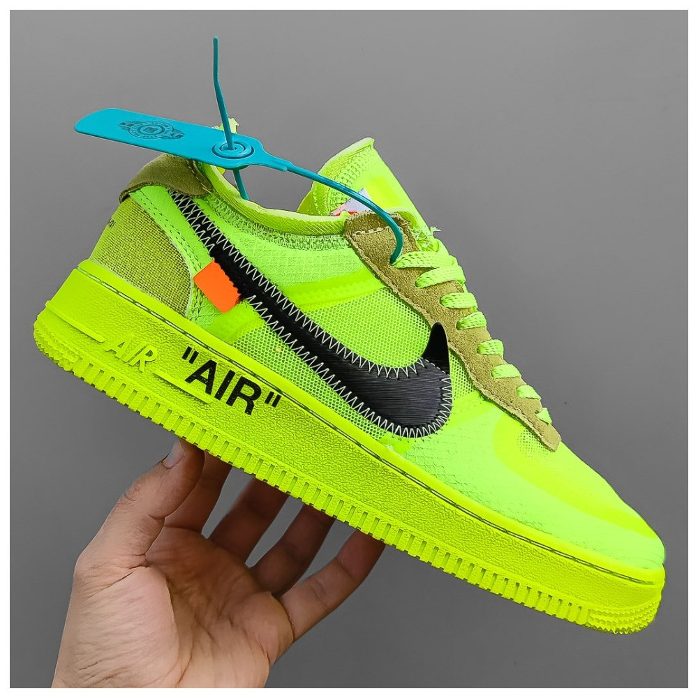Чоловічі / жіночі кросівки Nike Air Force 1 Low Off-White Volt, унісекс зелені кросівки найк аір форс офф вайт лов, фото 1