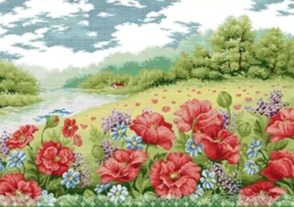 Набір для вишивання за нанесеною на канву схемою "Poppy garden". AIDA 14CT printed 72*52 см
