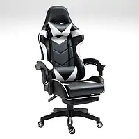 Посилене Геймерське Ігрове крісло з підставкою для ніг Player з подушками комп'ютерне офісне біле