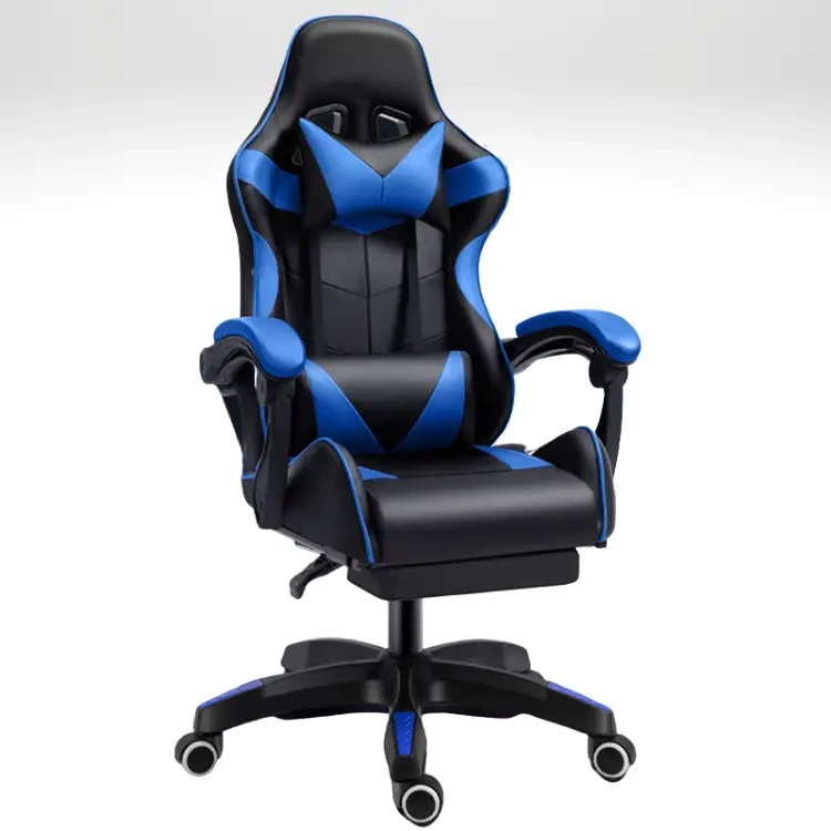 Посилене Геймерське Ігрове крісло з підставкою для ніг Player з подушками комп'ютерне офісне синє