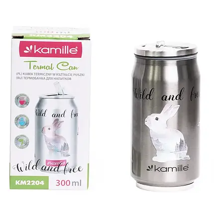Термобанка Kamille 300мл из нержавеющей стали с трубочкой KM-2204, фото 1