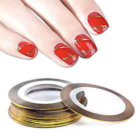 Стрічка на липкій основі для дизайну нігтів у рулоні 2 мм. (в упаковці 10 шт. Золото)