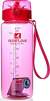 Бутылка спортивная для воды 850 мл пластиковая CASNO MX-5040 More Love розовая с мерной сеткой лучшая цена с
