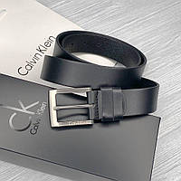 Кожаный мужской ремень черный Calvin Klein поясной ремень из натуральной кожи в подарочной упаковке