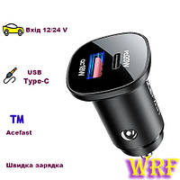 АЗУ Acefast B1 mini 38W (USB-C+USB-A) dual-port metal car charger