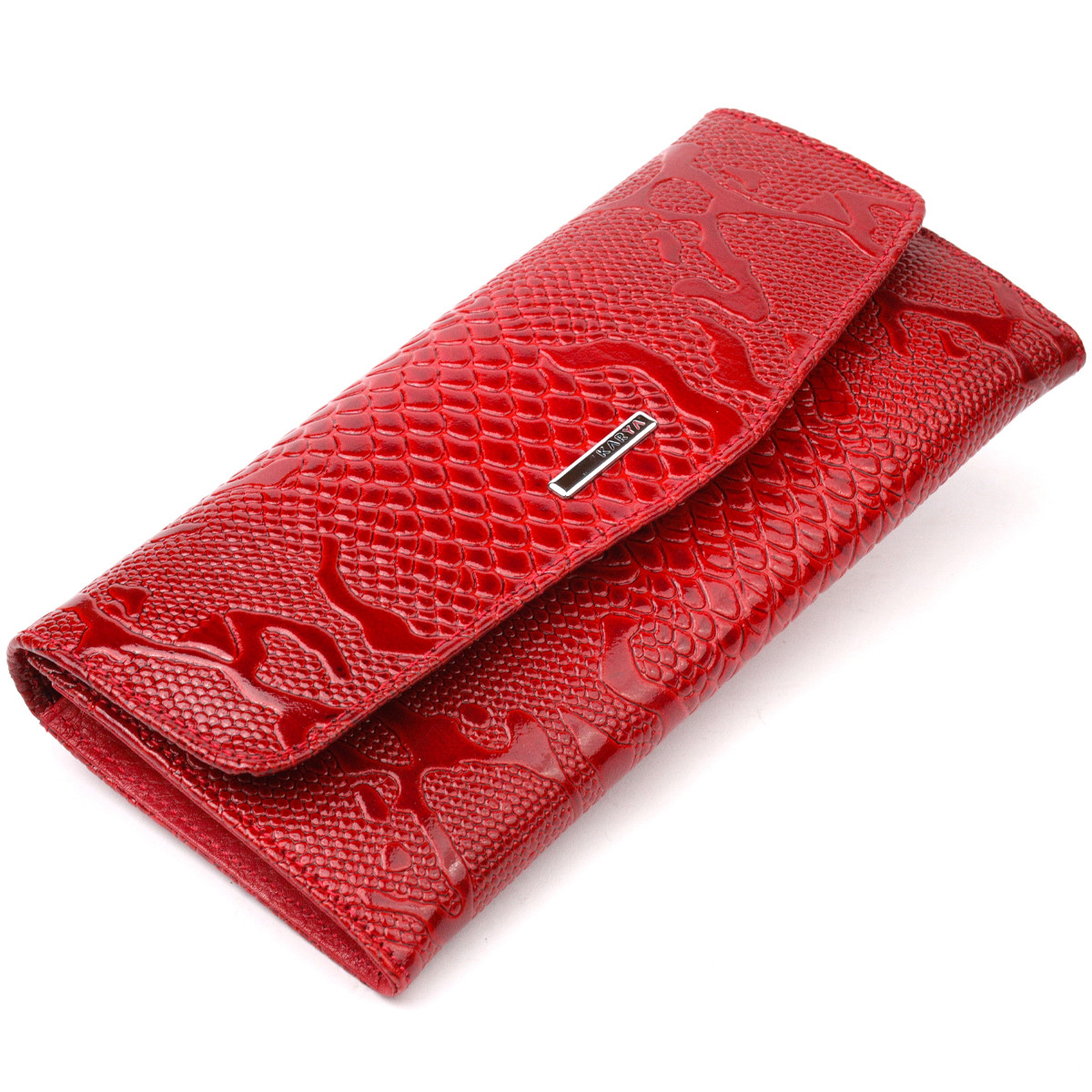 Гарний жіночий гаманець із клапаном із фактурної шкіри KARYA 21112 Червоний, фото 1